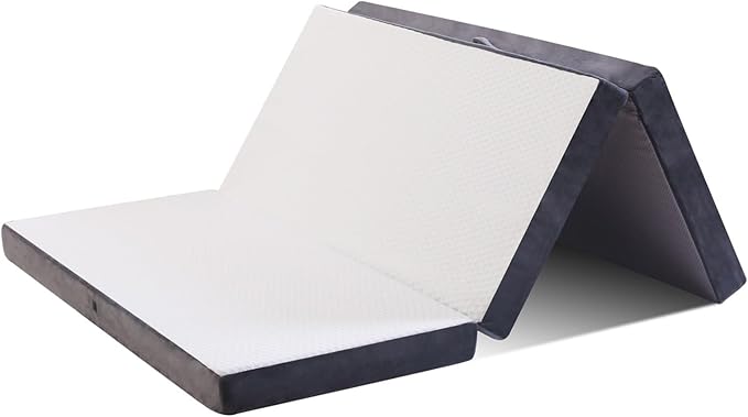 Folding Foam Mattress 4 Inches Foldable Floor Mattresses with Collapsible and Washable Cover, Portbale Travel Mat Tri-fold Guest Mattress Camping Sofa Bed