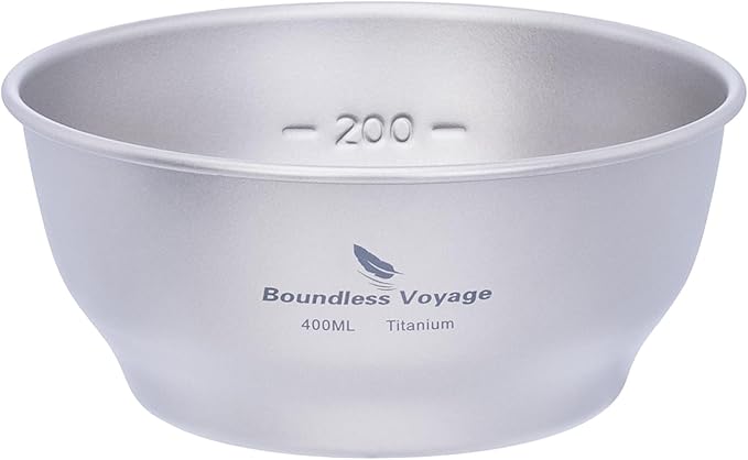 iBasingo 400ml Titanium Bowl Small Single Layer Rice Bowl Ultralight Tableware Gym Fitness Bowl Outdoor Camping Dinnerware Potable Stackable Kitchen Utensils Ti1105T