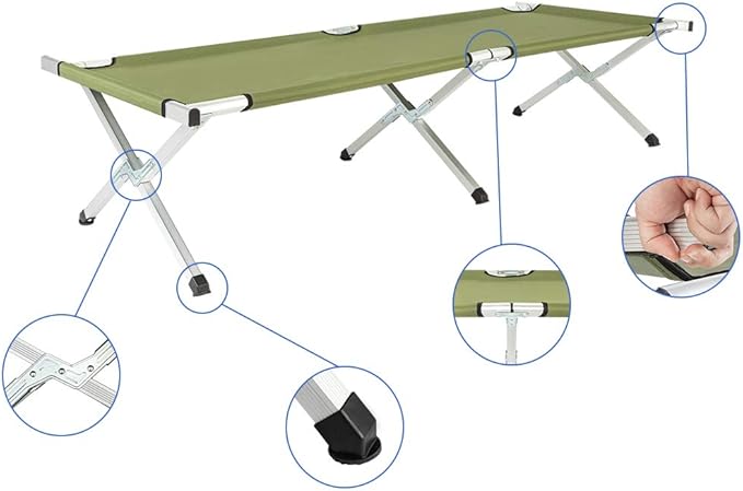 Camp Bed, Portable Folding Camping Cot for Adults,Indoor Outdoor Portable Sleeping Cot for Hiking, Camping with Carrying Bag Army (Green)