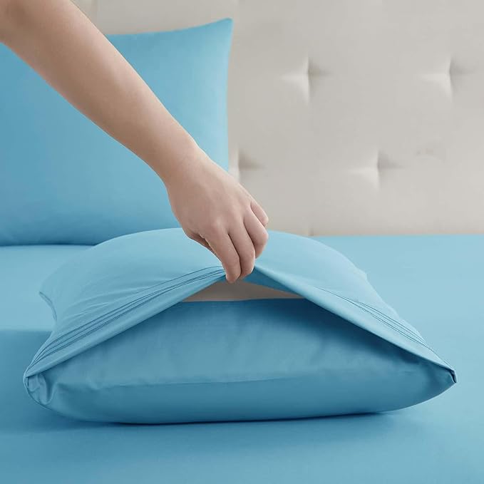 Clara Clark Cal King Sheets, 6 Piece Set - Hotel Luxury Sheets for Cal King Size Bed, Super Soft Bedding Set, Cal King Size, Beach Blue