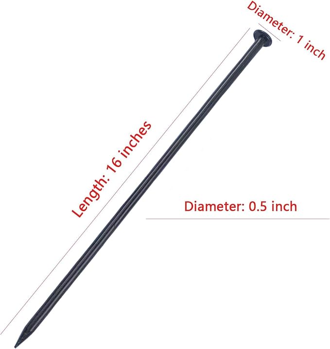 Rebar Stakes ， 16 Inch ，1/2 Inch Diameter Galvanized Steel Ground Anchors Heavy Duty Anchoring Spikes for Speed Bump, Parking Curb and Tent (10 Pack)