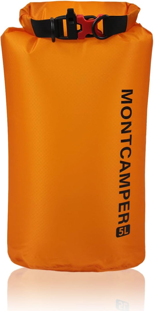 CORDURA Waterproof Dry Bag 5L – Heavy Duty IPX6 Roll Top Sack with Survival Whistle for Kayaking, Camping, Boating, Beach – Lightweight Dry Backpack (Orange)
