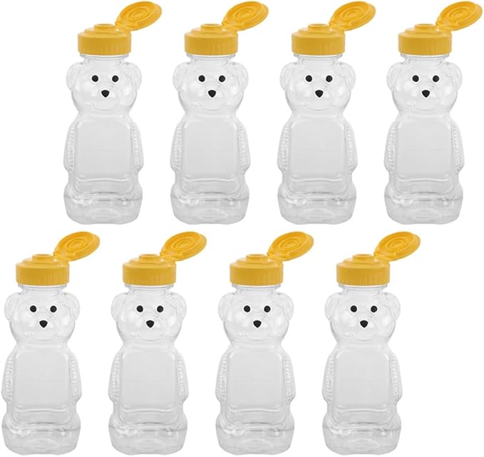POPETPOP Bear Shape Juice Bottles and Honey Squeeze Bottles, 8pcs Set, Refillable Plastic Containers for Juice, Milk, and Condiments, Suitable for Kitchen Storage and Food Organization