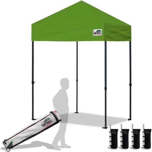 Eurmax USA 5'x5' Pop Up Canopy Tent Commercial Instant Canopies with Heavy Duty Roller Bag,Bonus 4 Sand Weights Bags (Field Green)