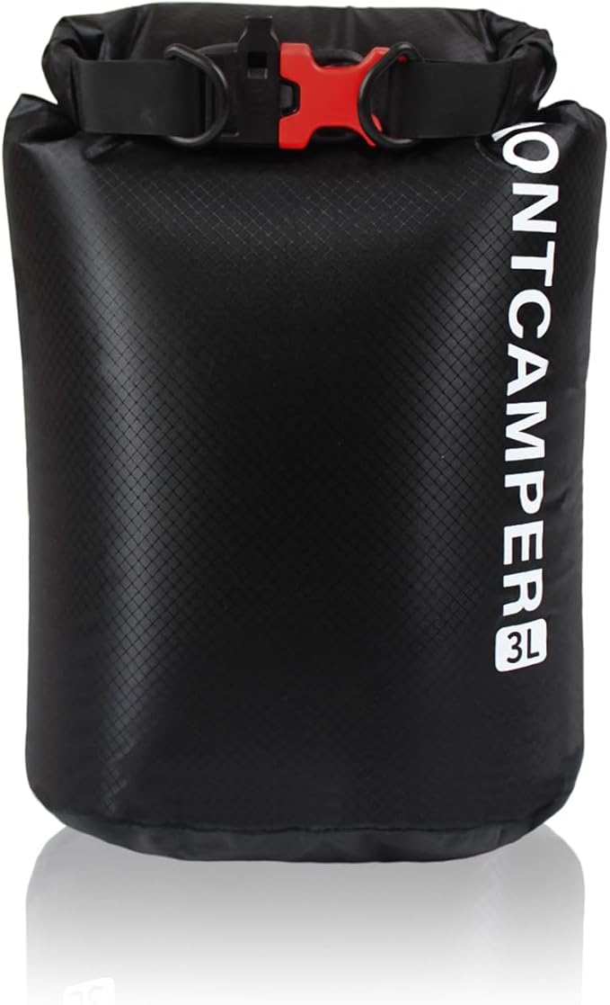 CORDURA Waterproof Dry Bag 3L – Heavy Duty IPX6 Roll Top Sack with Survival Whistle for Kayaking, Camping, Boating, Beach – Lightweight Dry Backpack (Black)