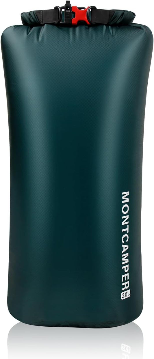 CORDURA Waterproof Dry Bag 20L – Heavy Duty IPX6 Roll Top Sack with Survival Whistle for Kayaking, Camping, Boating, Beach – Lightweight Dry Backpack (Dark Green)