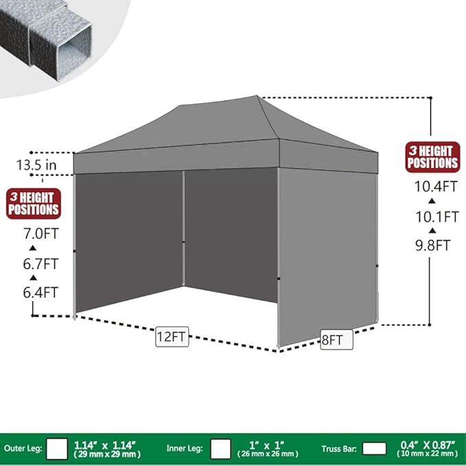 Eurmax USA 8'x12' Pop-up Canopy Tent Commercial Instant Canopies with 4 Removable Zipper End Side Walls and Roller Bag, Bonus 4 SandBags(Beige)