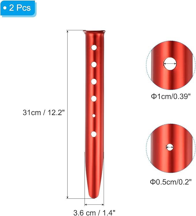 PATIKIL Aluminum Tent Stakes, 2 Pack Metal Camping Ground Pegs Camping Accessories Sand Stakes with 6 Holes for Tents Hammocks and Canopy, Red
