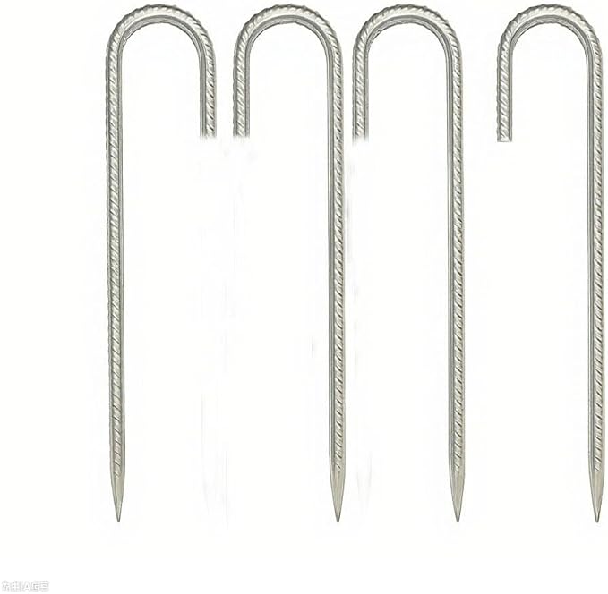 Heavy Duty Ground Stakes, 16 Inch J Hook Stakes, 10 Pack, 5/16 Inch Diameter, Carbon Steel Tent Stakes for Chain Link Fence, Trampoline, Lawn Decorations (J-Shape-Silvery, J-16 * 3/8"-4PCS)