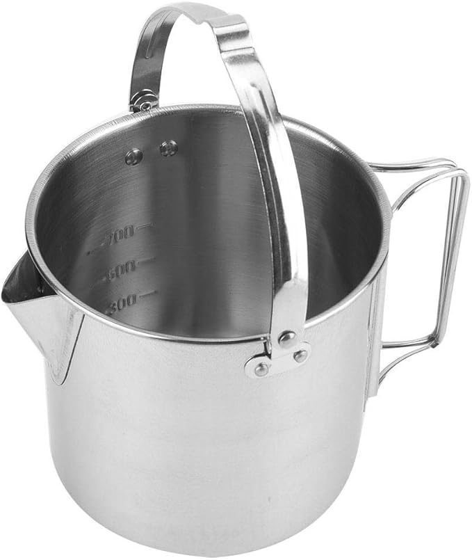 Pasamer 1.2L Camping Tea Kettle, Outdoors Camping Pot Portable Folding Hiking Pot Stainless Steel Kettle Cookware Coffee Tea Picnic Camping Pot with Lids for Hiking Backpacking Picnic, Silver