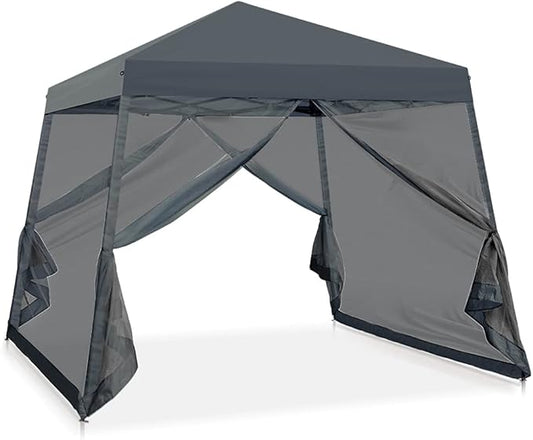 COOS BAY 10x10 Pop Up Canopy Tent with Screen Netting, Slant Leg Canopy with UPF 50+ UV Protection, 64 Sq Ft Shade, One Person Setup with Carry Bag, Gray