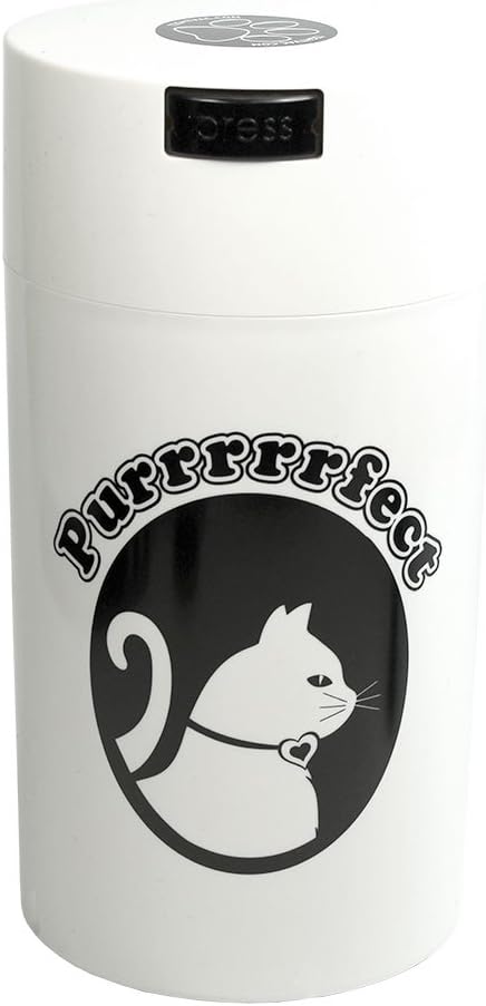 Pawvac 12 Ounce Vacuum Sealed Pet Food Storage Container, White & Cat
