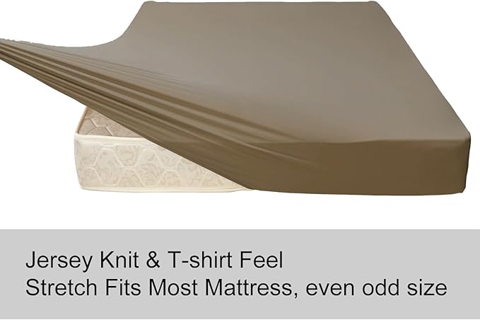 Queen Size Fitted Sheet Only - 4-Way Stretch Knit, Snug Fit, Wrinkle Free & Stay in Place, No More Slipping Off for Mattress, Soft & Comfortable - Taupe, Queen