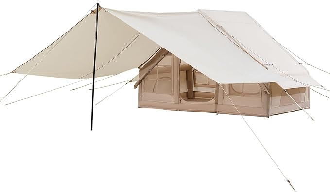 VEVOR Inflatable Tents for Camping, Easy Setup Blow up Tent with Hand Pump, 4 Season Glamping Tent with Stove Jack, Doors & Mesh Windows, Storage Bag Included for Easy Taking