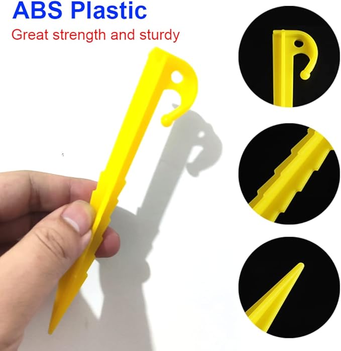 12 Pcs 5.7 inch Plastic Stakes Tent Pegs Serrated Edges Yellow Garden Landscape Stakes for Campings Outdoor and Garden Netting Lawn