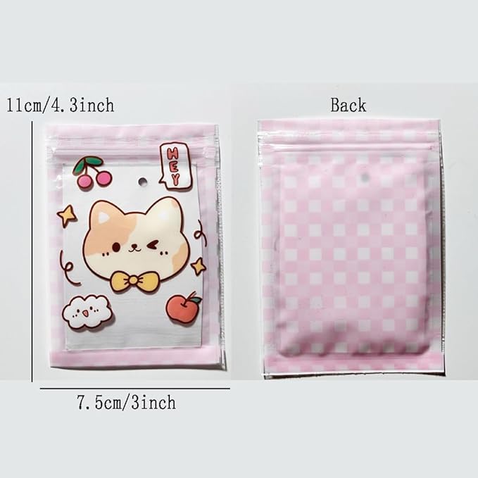 50 Pieces 7.5x11cm Small Cartoon Resealable Bags Cute PP Bag For Jewelry Packaging Bags Premium Adorable Anime Gift Bag (Pink dog)