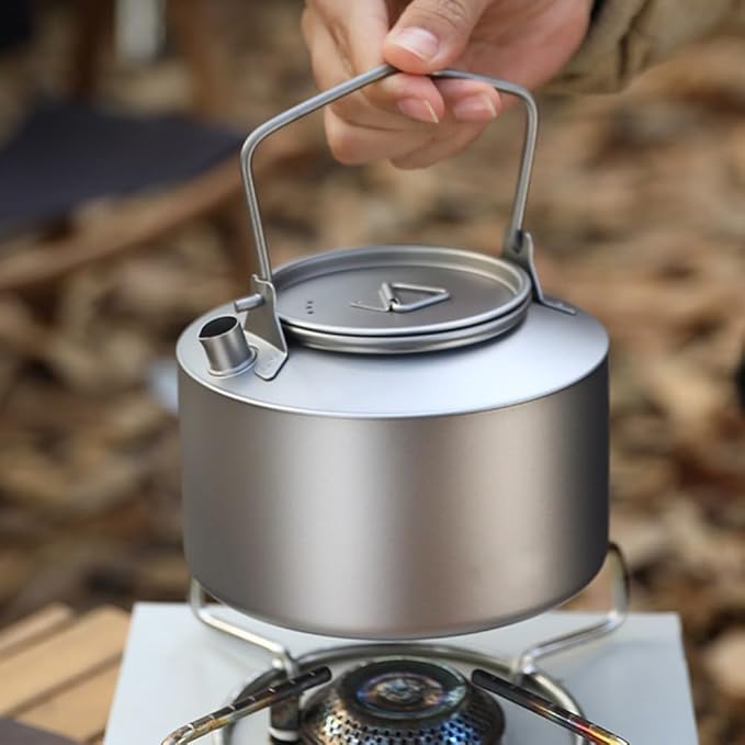 Ultralight Titanium Tea Kettle 980ml Collapsible Handle Camping Coffee Pot Compact Hiking Teapot For Outdoor Cooking Backpacking Travel Fast Boiling Rustproof(Frosted style)