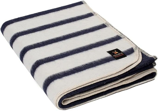 Thick Alpaca Wool Blanket Heavyweight for Camping Outdoors or Using Indoors | Soft Peruvian Alpaca Wool Blankets (Navy Blue/Ivory, Twin)