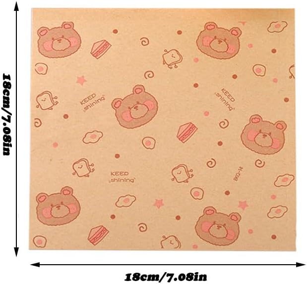 Paper Hamburger Bags 7 × 7 "50pcs, Food-Grade Oil-Proof Triangular Snack And Pastry Bags, Recyclable Packaging, Doughnut Sandwich Bread Food Packaging (Greedy Bear)