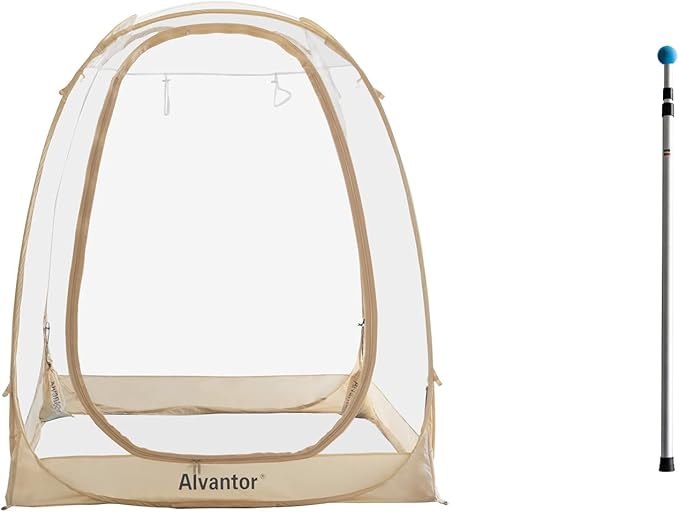 Alvantor Pop Up Bubble Tent - 6’ x 6’ Instant Igloo Tent - 2-3 Person Screen House for Patios - Large Oversize Weather Proof Pod - Cold Protection Camping Tent - Beige