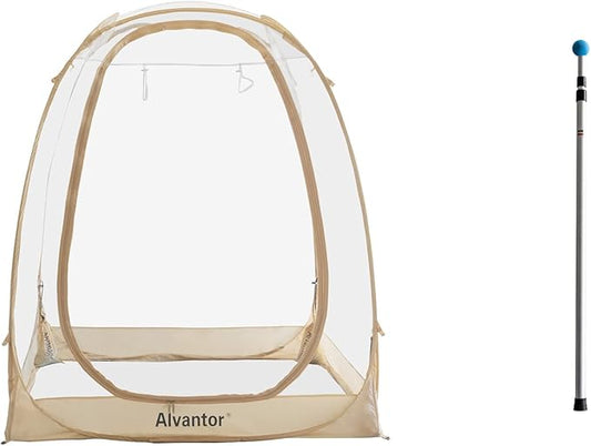 Alvantor Pop Up Bubble Tent - 6’ x 6’ Instant Igloo Tent - 2-3 Person Screen House for Patios - Large Oversize Weather Proof Pod - Cold Protection Camping Tent - Beige