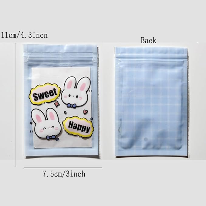 50 Pieces 7.5x11cm Small Cartoon Resealable Bags Cute PP Bag For Jewelry Packaging Bags Premium Adorable Anime Gift Bag (Blue rabbit)