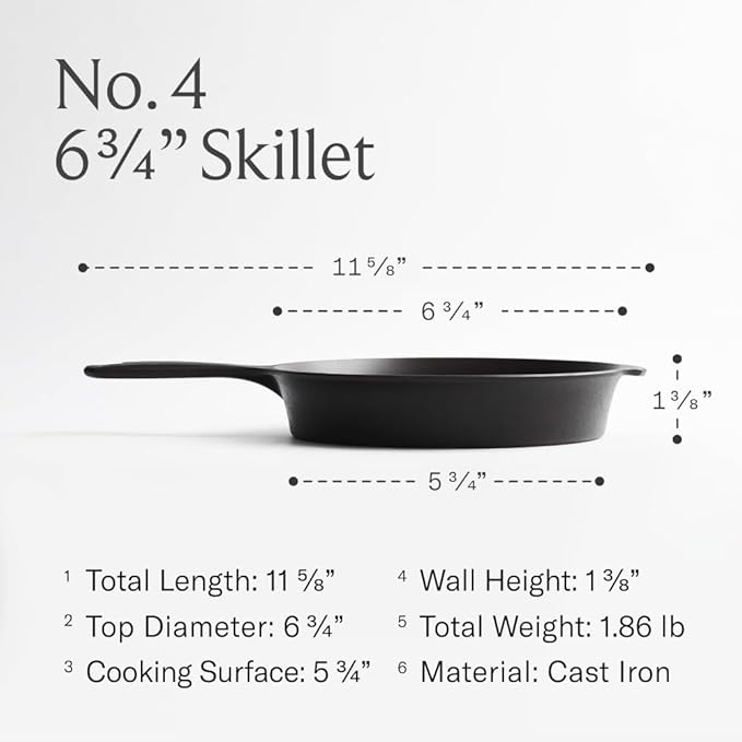 Field Company 6.75 Inch (Extra Small) Cast Iron Skillet – No.4, Perfect for 1 Serving, Lightweight & Smooth, Preseasoned with Organic Oil – Made in USA, Non-Toxic, Vintage Design
