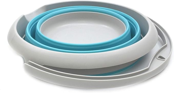 SAMMART 5L / 1.32 Gallon Collapsible Plastic Bucket - Foldable Round Tub - Portable Fishing Water Pail - Space Saving Outdoor Waterpot (5L Round, Grey/Bright Blue)