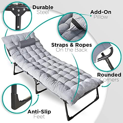 ZONETECH Folding Cot & Pad Mattress 4 Position Adjustable Portable, Premium Quality for Adult and Kids-Perfect for Camping, Travel, Patio, Beach, Indoor & Outdoor Activity (4-Pack)