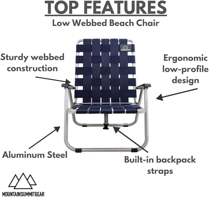 MOUNTAIN SUMMIT GEAR Low Webbed Beach Chair with Backpack Straps - Portable Lightweight Seating for Outdoor Adventures, Beach Days and Camping by Caddis Sports (2)