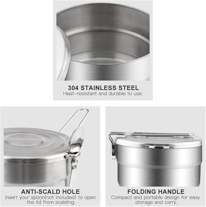 Lixada Stainless Steel Camping Cook Pot 1.5L with Lid and Folding Handle, Large Capacity Bento Pot for Outdoor Backpacking, Hiking, Picnic