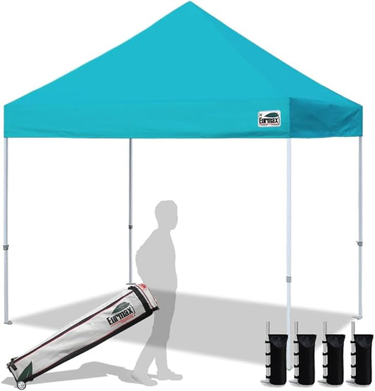 Eurmax USA 8'x8' Pop Up Canopy Tent Commercial Instant Canopies with Heavy Duty Roller Bag,Bonus 4 Sand Weights Bags (Turquoise)