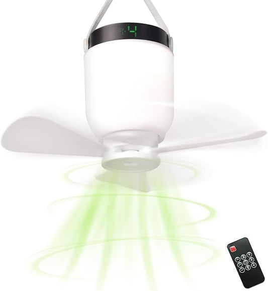 HOYECHI Camping Accessories Fan with Light - Portable Rechargeable Tent Fan with 8000mAh Battery, Remote Control & Hanging Hook - Cool Camping Gear for Tents, Outdoor, RV & Car Essentials