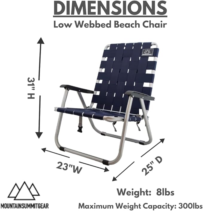 MOUNTAIN SUMMIT GEAR Low Webbed Beach Chair with Backpack Straps - Portable Lightweight Seating for Outdoor Adventures, Beach Days and Camping by Caddis Sports