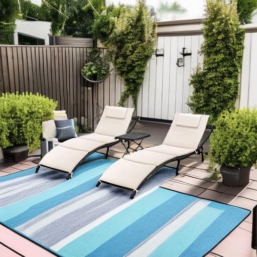 GUNJI Lounge Chairs for Outside 3 Pieces Patio Adjustable Chaise Lounge Outdoor Wicker Lounge Chairs Set of 2 with Table Folding Chaise Lounger for Poolside, Deck, Lawn (Beige)
