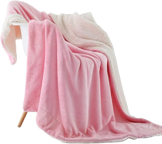 NANPIPER Flannel Blanket Reversible Sherpa Throw Blanket Super Soft Fuzzy Plush Microfiber for Fur Baby/Gift Lightweight(50"x60",Pink)