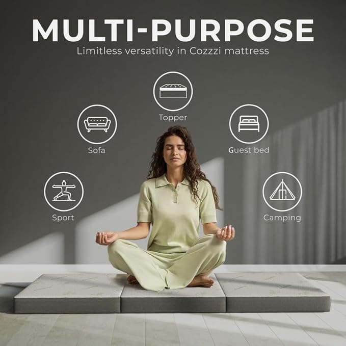 Cozzzi Folding Mattress - Twin Size Trifold Foam Mattress Topper with Removable Cover - Lightweight and Portable Sleeping Mat - Compact and Easy to Storage 75" x 31" x 4” (Grey)