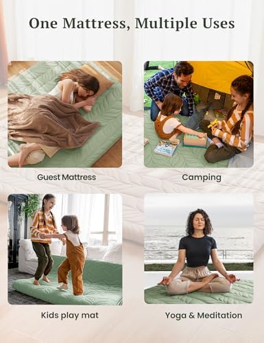ZonLi Japanese Floor Mattress Futon Mattress Twin Size, 4" Thicken Roll Up Tatami Mat 100% Cotton Washable Cover, Portable & Foldable Floor Bed Mattress for Sleeping, Dormitory, Adult Kids, Green