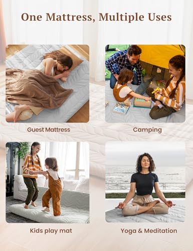 ZonLi Japanese Floor Mattress Futon Mattress Full Size, 4" Thicken Roll Up Tatami Mat 100% Cotton Washable Cover, Portable & Foldable Floor Bed Mattress for Sleeping, Dormitory, Adult Kids, Grey