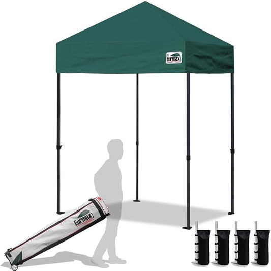 Eurmax USA Standard 5'x5' Patio Pop Up Canopy Tent Commercial Instant Canopies with Heavy Duty Roller Bag,Bonus 4 Sand Weights Bags (Forest Green)