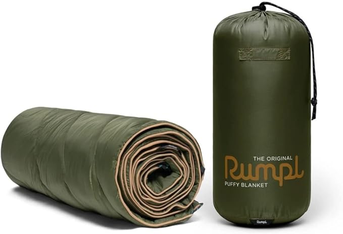 Rumpl Original Puffy Blanket - Warm Puffy Camping Blanket, 100% Recycled Polyester Insulation, Lightweight, Packable, Water-Resistant, Outdoor Puffer Blanket, 80"x84", Cypress