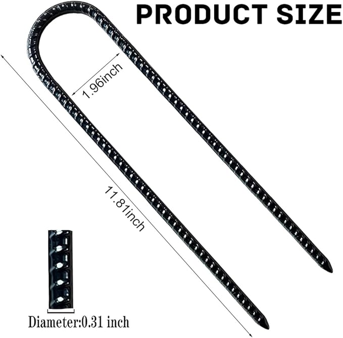 U Shaped Rebar Stakes 12 Inch Heavy Duty Ground Anchors Metal Stake Trampoline Wind Stakes for Camping Tent Security 4 Pack