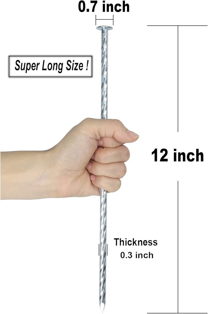 12 Inch Galvanized Landscape Stakes Metal Landscape Edging Anchoring Spikes, Landscape Anchoring Stake for Artificial Turf, Paver Edging, Weed Barrier, Tent, Camping, Carpentry (50)