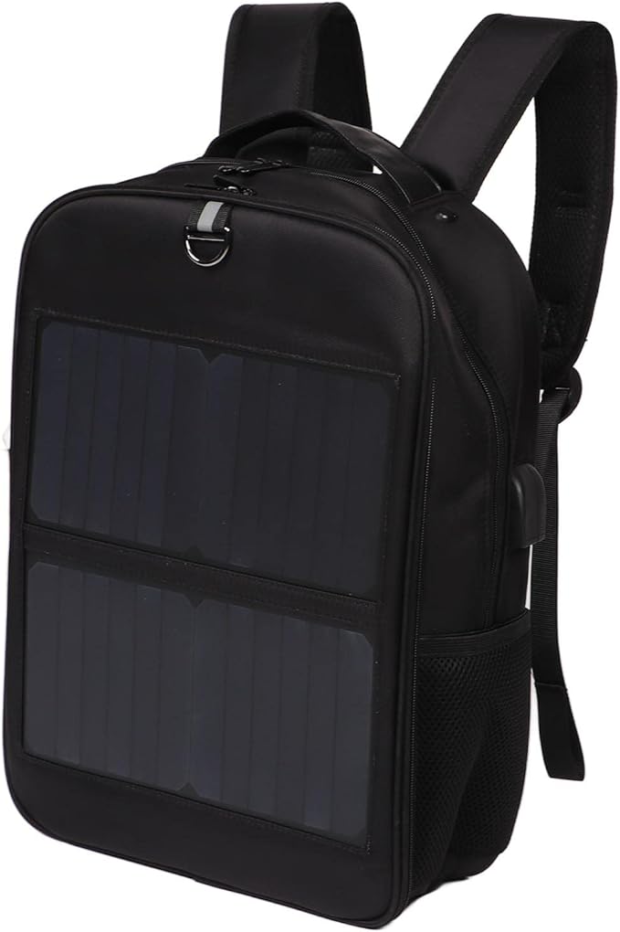 14W Solar Backpack, Lightweight Ergonomic Solar Power Laptop Bag with 5V USB Output Port & Handle, Suppport 9 Smart Circuit Protections, for Hiking, Biking, Running