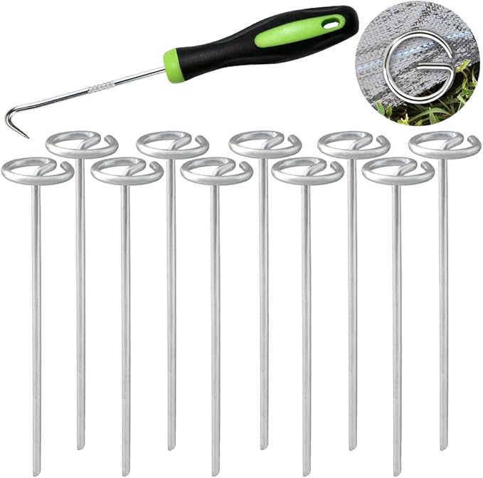Bakulyor 200Pcs Circle Top Landscape Staples, 6 Inch Garden Stake 9 Gauge Galvanized Landscape Fabric Stakes, Heavy Duty Yard Ground Pins for Outdoor Gardening Weed Barrier Sod Fabric - Silver 6"