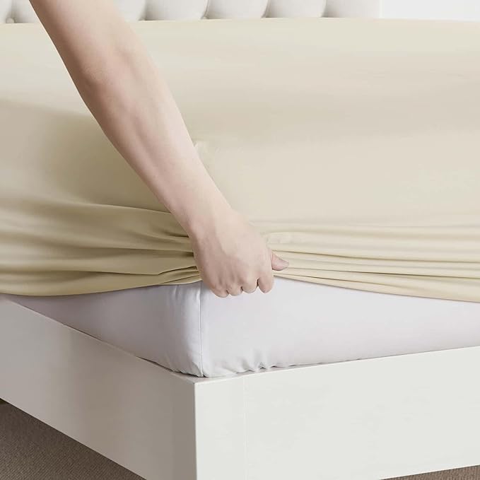 Clara Clark Cal King Sheets, 6 Piece Set - Hotel Luxury Sheets for Cal King Size Bed, Super Soft Bedding Set, Cal King Size, Beige Cream