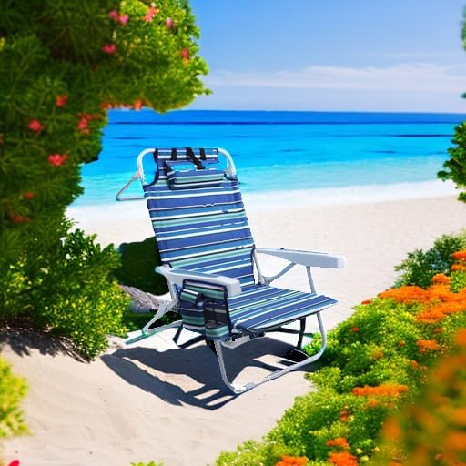 Beach Chairs for Adults Heavy Duty, Compact Portable Lay Flat Folding Chair with Backpack Straps and Large Cooler Pouch, Support to 350LBS (Stripes_Blue&Cyan)