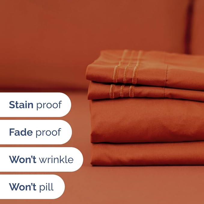 Flex Top Split Head King 4 Piece Sheet Set - Comfy Breathable & Cooling Bed Sheets Set - Hotel Luxury Bedding for Women, Men, Kids, Teens, Boys & Girls - Deep Pockets, Soft and Oeko-Tex - Terracotta