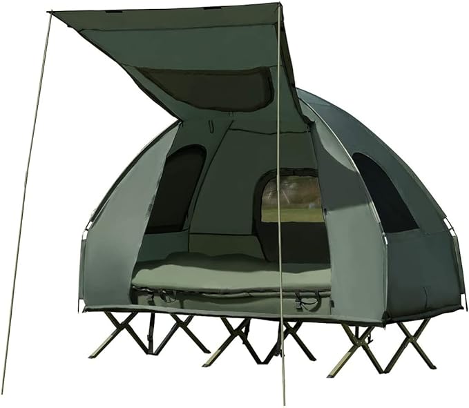 LUARANE Double Tent Bed, Outdoor Folding Tent Set with Air Mattress & Sleeping Bag, 2 Person Waterproof Raised Camping Tent Bed with Carry Bag, Suitable for Hiking, Camping, Picnics