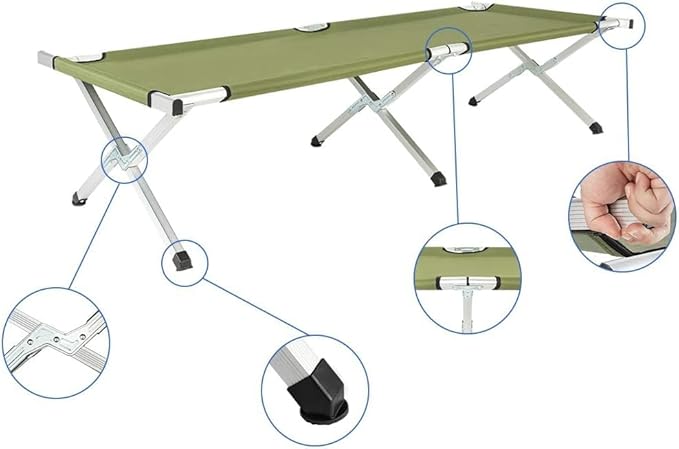 Camp Bed, Portable Folding Camping Cot for Adults,Indoor Outdoor Portable Sleeping Cot for Hiking, Camping with Carrying Bag (Army Green)